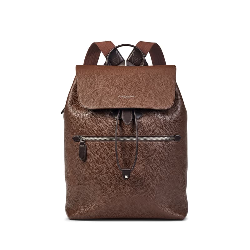 Aspinal of London Reporter Leather Backpack in Tobacco Pebble