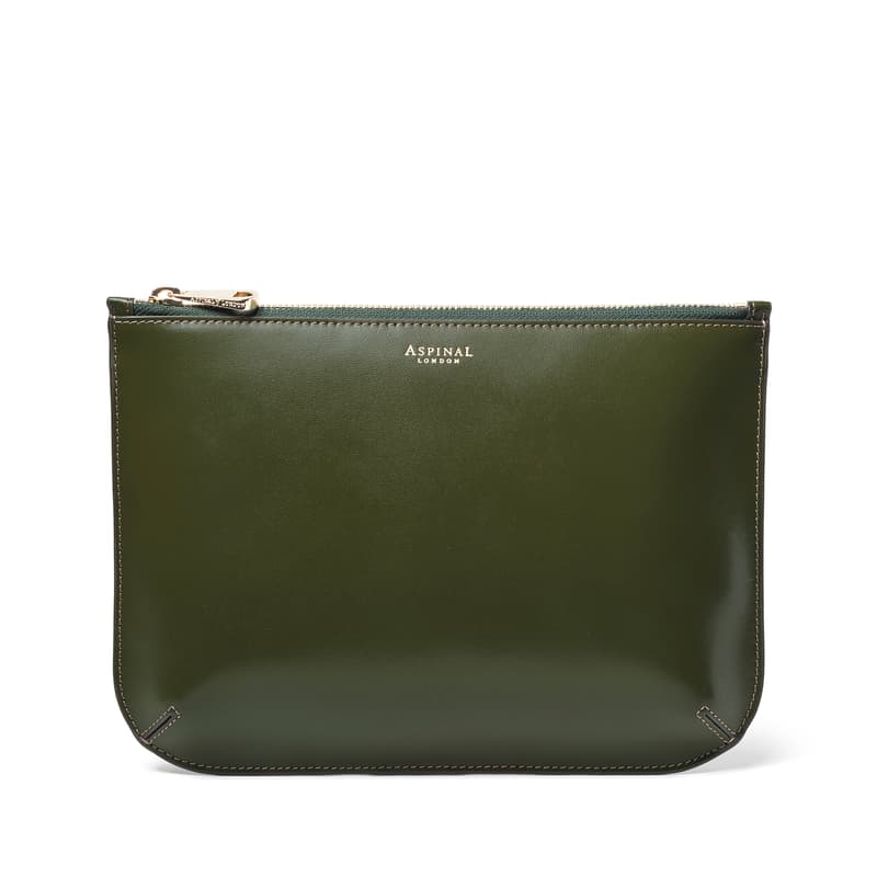 Aspinal of London Large Ella Pouch in Smooth Moss Green