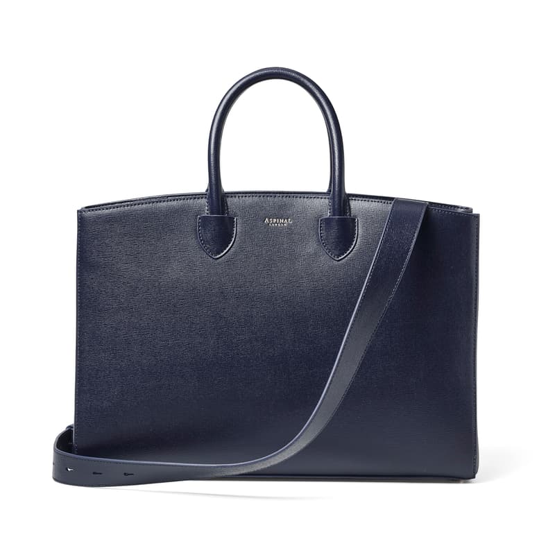 Aspinal of London Madison Tote in Navy Saffiano