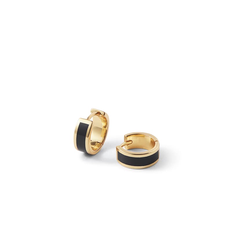 Aspinal of London Enamel Huggie Earrings in Black Enamel & 18ct Gold Plated
