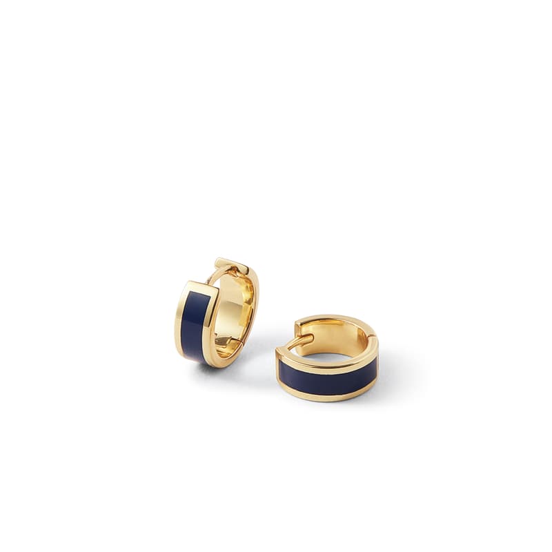 Aspinal of London Enamel Huggie Earrings in Navy Enamel & 18ct Gold Plated