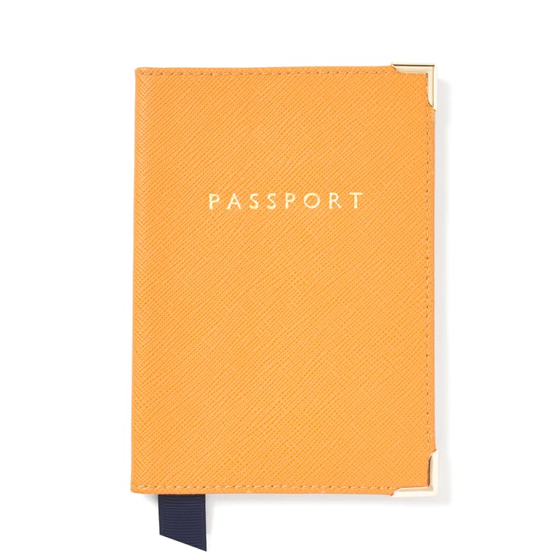 Aspinal of London Passport Cover in Mandarin Saffiano