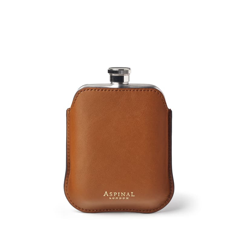 Aspinal of London 5oz Hip Flask with Leather Pouch in Smooth Tan