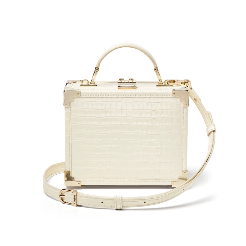 Aspinal of London The Trunk in Deep Shine Ivory Small Croc