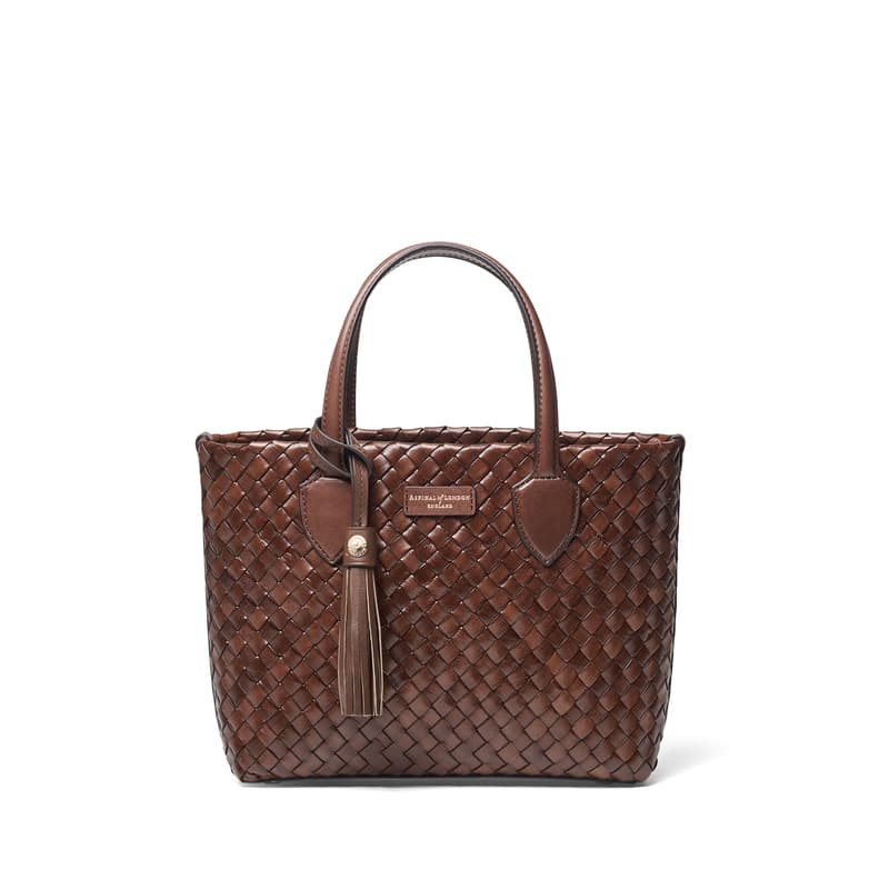 Aspinal of London Small Island Tote in Chocolate Woven Leather