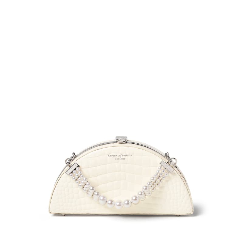 Aspinal of London Luna Clutch Bag in Ivory Patent Croc