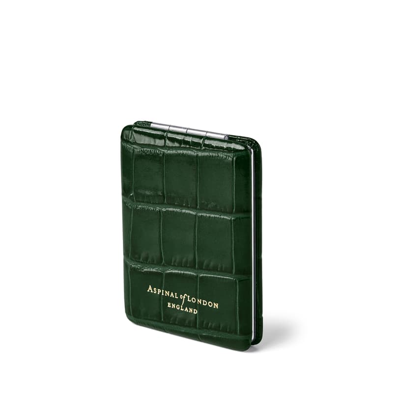 Aspinal of London Handbag Mirror in Deep Shine Evergreen Croc