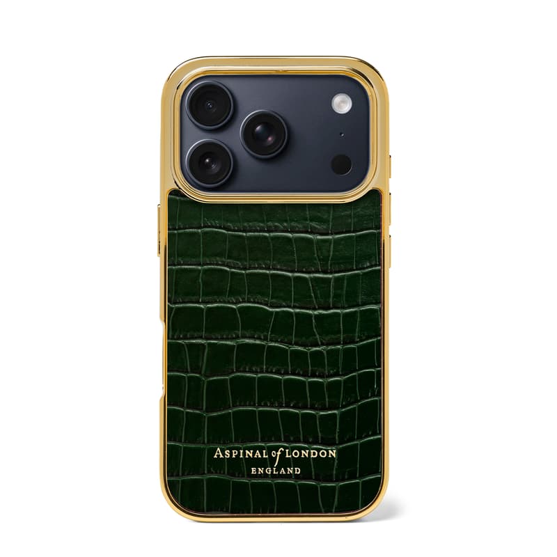 Aspinal of London - iPhone 18 Pro-Hülle in tief glänzendem Evergreen-Krokodil