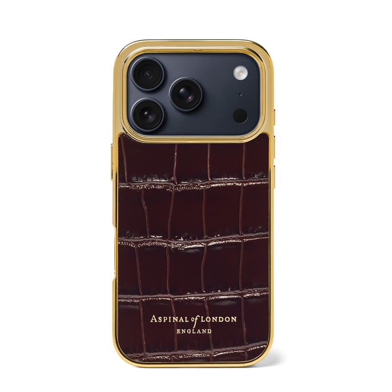 Aspinal of London - iPhone 18 Pro-Hülle in tief glänzendem Amazon-Braun-Krokodil