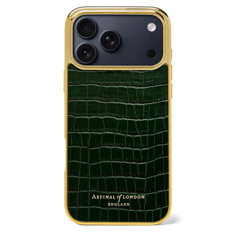 Aspinal of London - Hülle für iPhone 18 Pro Max in tief glänzendem Evergreen-Krokodil