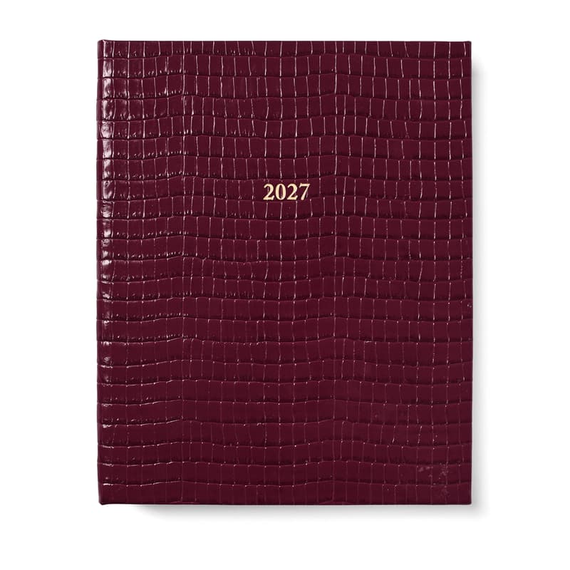 Aspinal of London 2027 A4 Week to View Diary in Deep Shine Garnet Small Croc