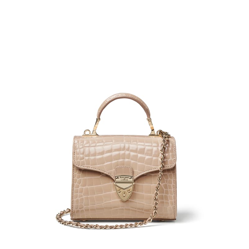 Aspinal of London Mini Mayfair® in Soft Taupe Patent Croc