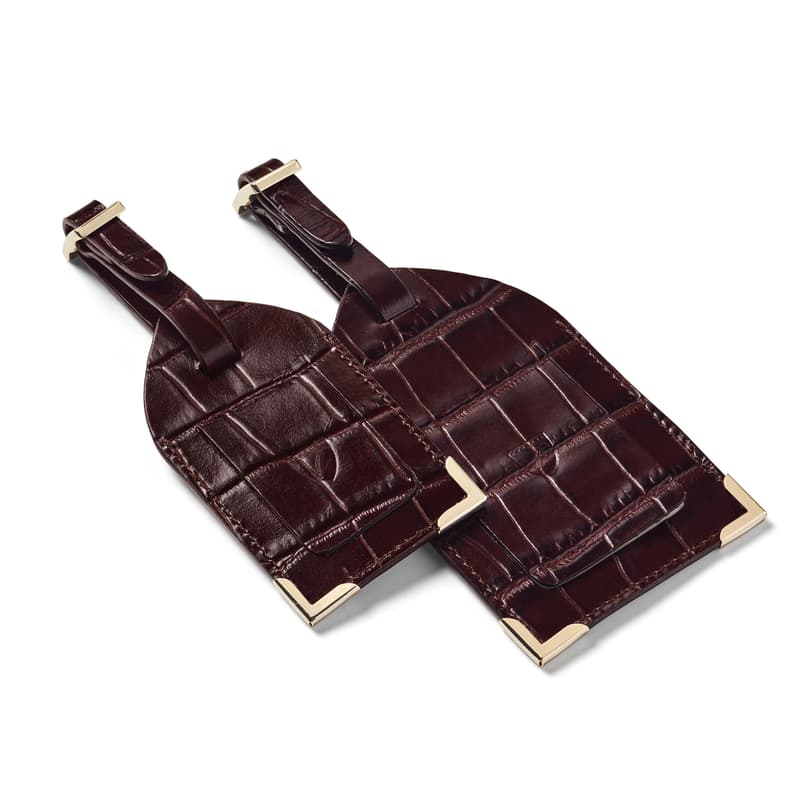 Aspinal of London Set of 2 Luggage Tags in Deep Shine Amazon Brown Croc