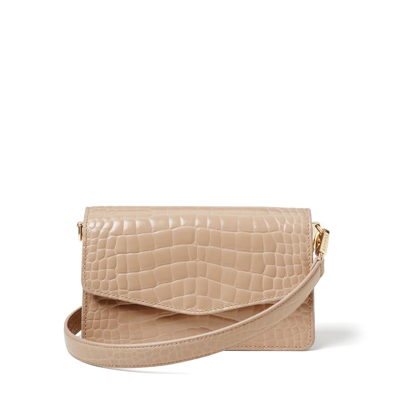 Aspinal of London Eliza Clutch in weichem Taupe-Lackkrokodil