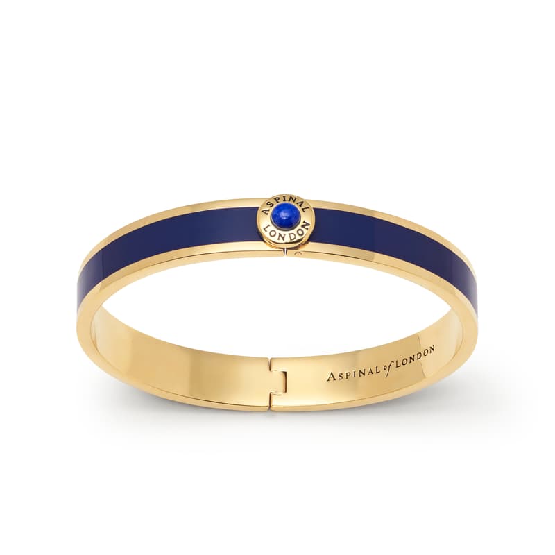 Aspinal of London Gemstone Enamel Bangle in Navy with Lapis Lazuli & 18ct Gold Plated