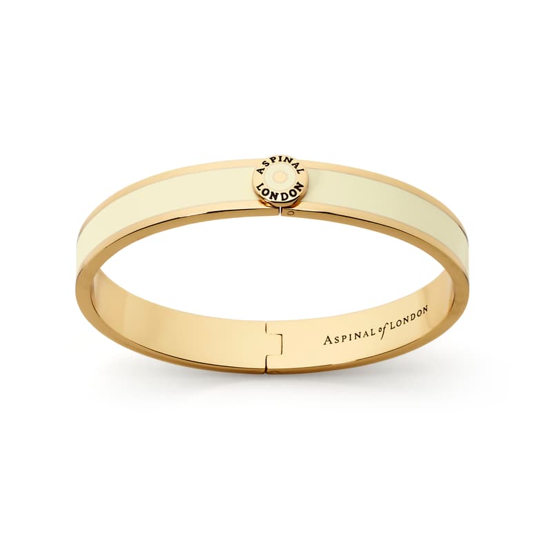 Aspinal of London Enamel Bangle in Ivory Enamel & 18ct Gold Plated
