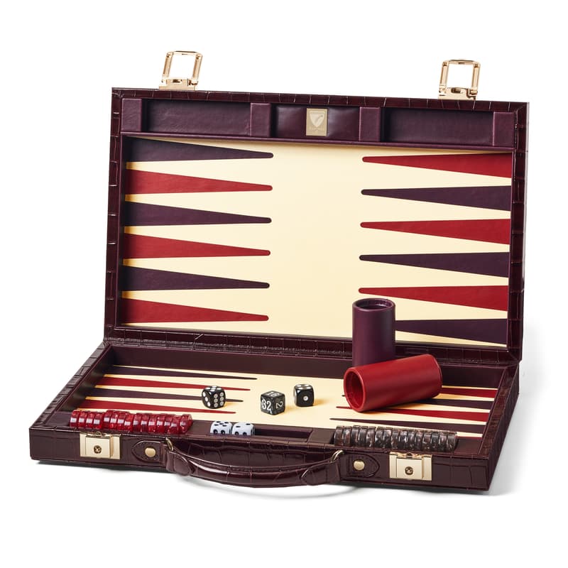 Aspinal of London 15-inch Backgammon Set in Deep Shine Amazon Brown Croc
