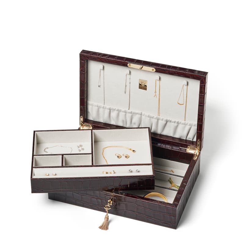 Aspinal of London Savoy Jewellery Box in Deep Shine Amazon Brown Croc