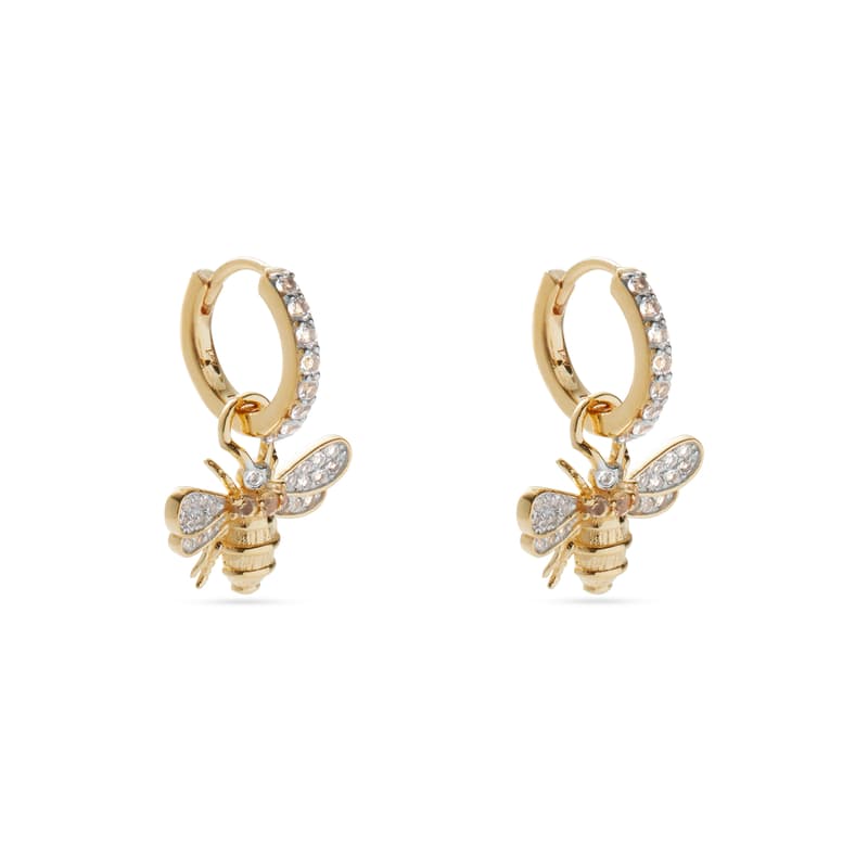 Aspinal of London Diamond Bee Charm Earrings in 14ct Gold