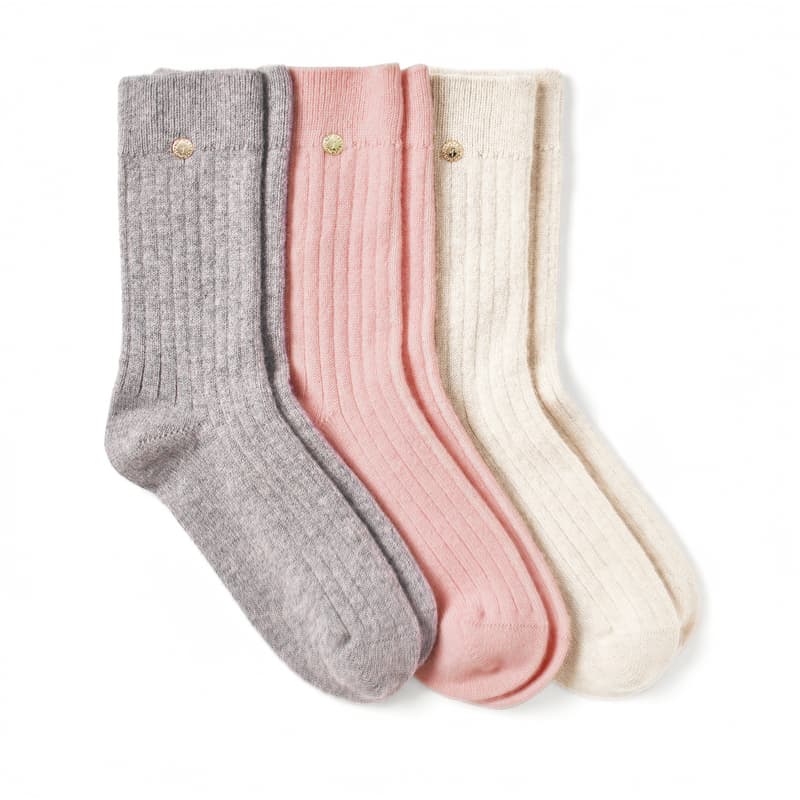 Aspinal of London Set of 3 Cashmere Socks in Pink, Chalk & Grey