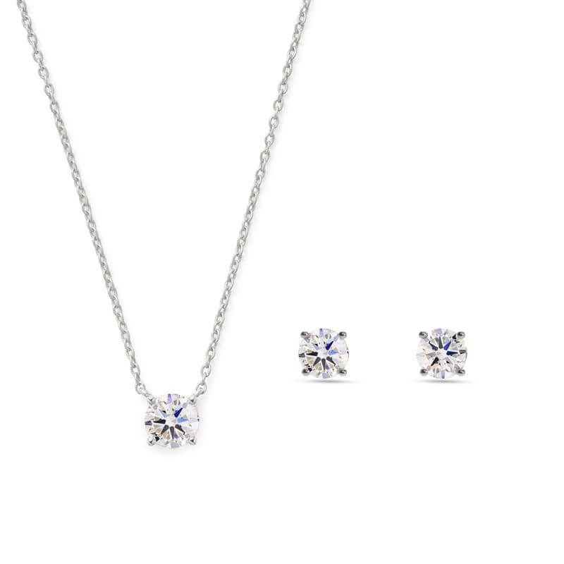 Aspinal of London Solitaire Necklace & Stud Set in Diamond & 14ct Solid White Gold