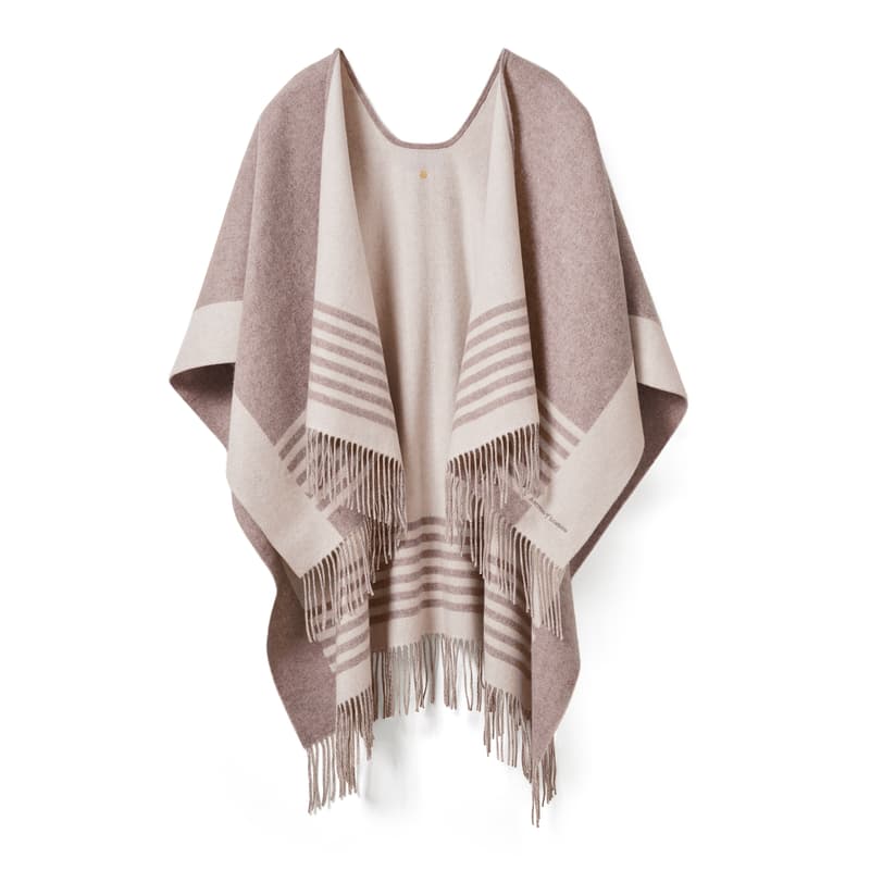 Aspinal of London Stripe Wool & Cashmere Cape in Latte & Chalk