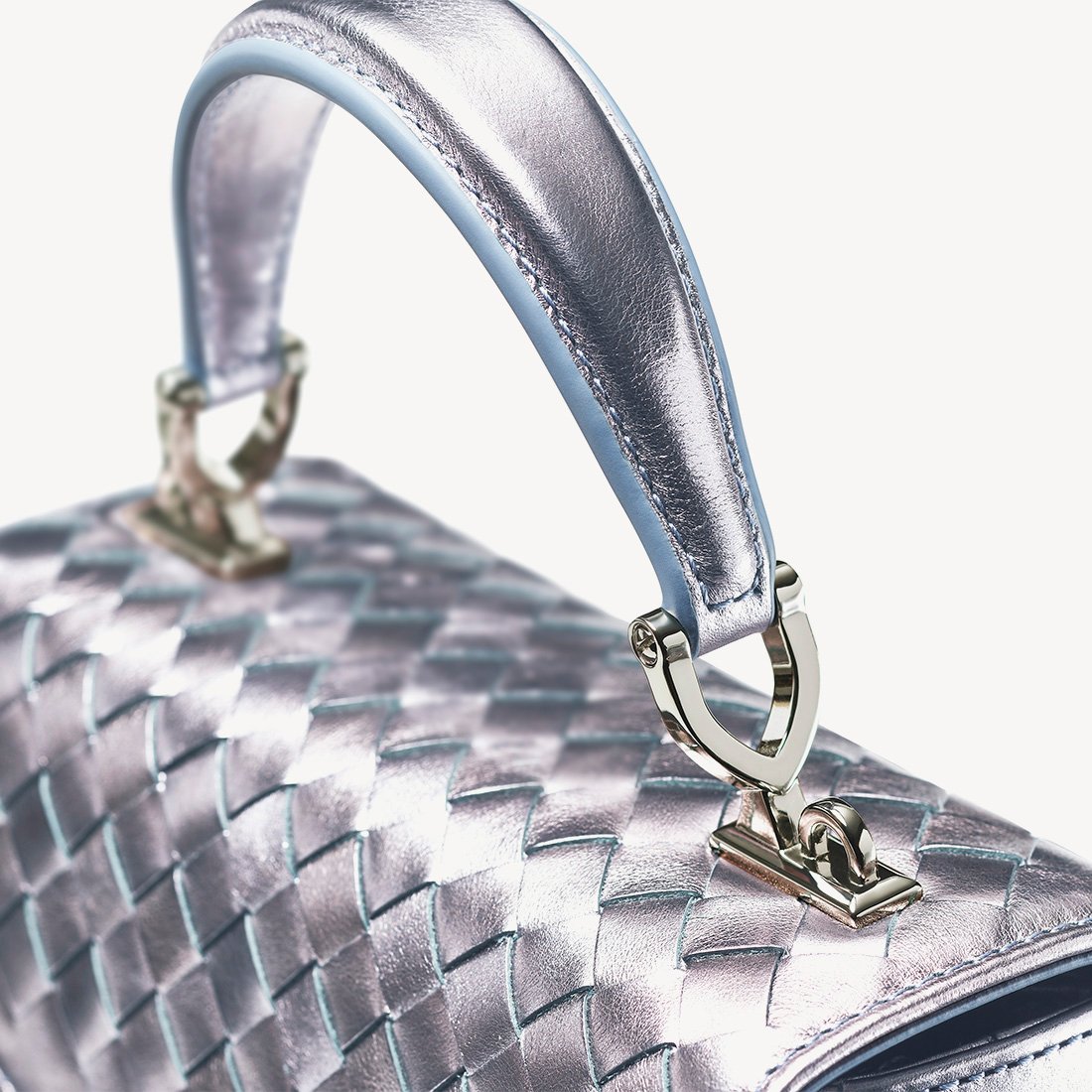 Midi Mayfair® Bag in Blue Metallic Woven Leather | Aspinal