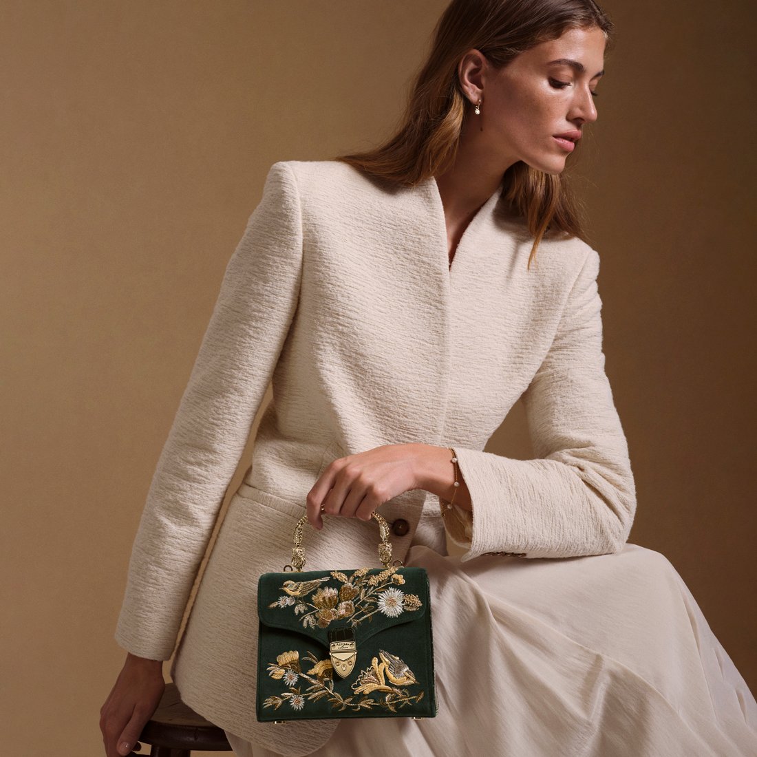 Rose Velvet Tea Embroidered Bag: Midi Mayfair® Evergreen English Garden | Aspinal