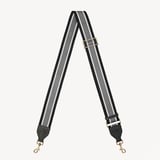Webbing Bag Strap Black Pebble with Black, White & Grey Stripes 