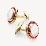 Round Mother of Pearl Gemset Cufflinks Rubies set in set in 9ct Gold