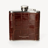 Classic 5oz Leather Hip Flask Deep Shine Amazon Brown Croc