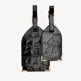 Set of 2 Luggage Tags Deep Shine Black Croc