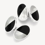 Oval Bicolour Cufflinks Onyx & Mother of Pearl set in Sterling Silver 925