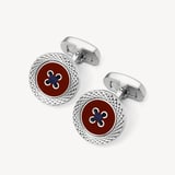 Engraved Edge Button Cufflinks Red Enamel