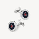 Engraved Edge Button Cufflinks Navy Enamel & Sterling Silver 925