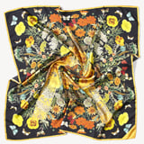 Botanical 'A' Silk Scarf Black & Gold Pure Silk