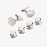 Oval Cufflinks & Dress Shirt Studs Set Mother of Pearl & Sterling Silver 925