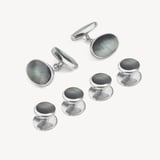 Oval Cufflinks & Dress Shirt Studs Set Black Mother of Pearl & Sterling Silver 925