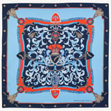 Aspinal Signature Shield Silk Scarf Navy & Burnt Sienna Pure Silk