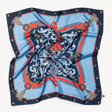 Aspinal Signature Shield Silk Scarf Navy & Burnt Sienna Pure Silk