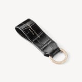 Small Leather Loop Keyring Deep Shine Black Croc