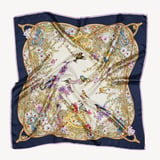 Edwardian Garden Silk Scarf Navy Pure Silk