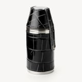 6oz Hunter Leather Flask Deep Shine Black Croc & Cobalt Blue Suede