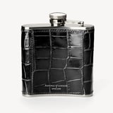 Classic 5oz Leather Hip Flask Deep Shine Black Croc