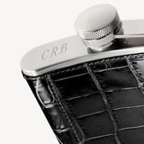 Classic 5oz Leather Hip Flask Deep Shine Black Croc