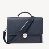 City Leather Briefcase Navy Pebble
