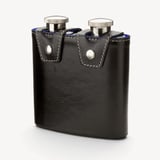 Double 6oz Leather Hip Flask Smooth Black & Cobalt Blue Suede
