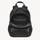 Men's Backpack Black Nylon Canvas with Leather Trim