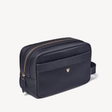 Men's Wash Bag Navy Nylon Canvas with Leather Trim