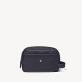 Men's Wash Bag Navy Nylon Canvas with Leather Trim
